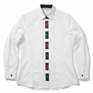 Alfred Dunner Women's White Pintuck Blouse, Plaid Trim, Faux Pearl Buttons
